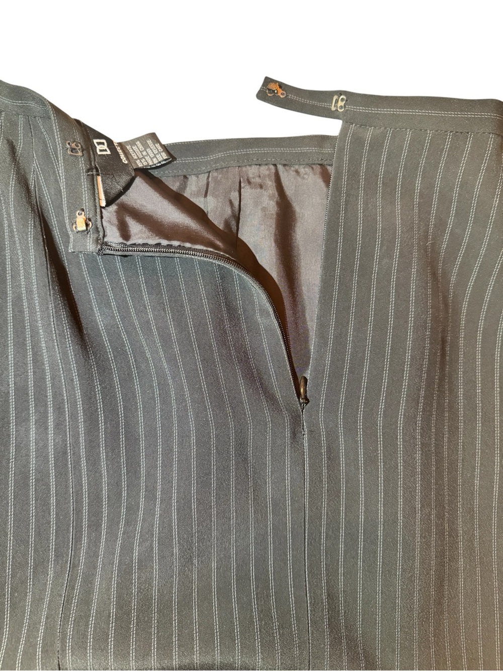 Doncaster Collection Classic Black Pinstripe Midi Skirt Flared Hem, 10 - Picture 4 of 5